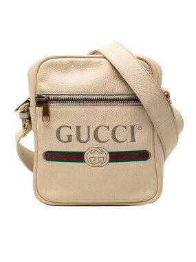 Gucci Logo Print Shoulder Bag White Multicolor Leather